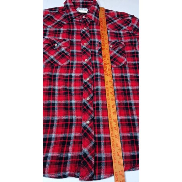 Wrangler Wrancher Mens Large Flannel Shirt Red Plaid Western Pearl Snap Cowboy - Picture 5 of 14